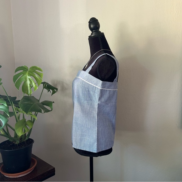 Vintage Blue Houndstooth 70s Square Neck Tank Top - Picture 4 of 15